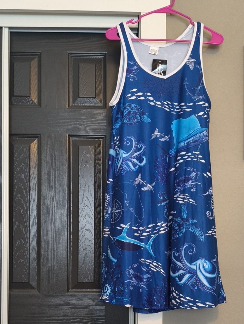 Women’s Navy Blue Ocean Print Swim Coverup Dress
